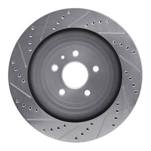 Ford Police Interceptor Sedan Brake Rotor (1) - Rear Right - R1 Concepts - Drilled & Slotted - Silver - `13-`19